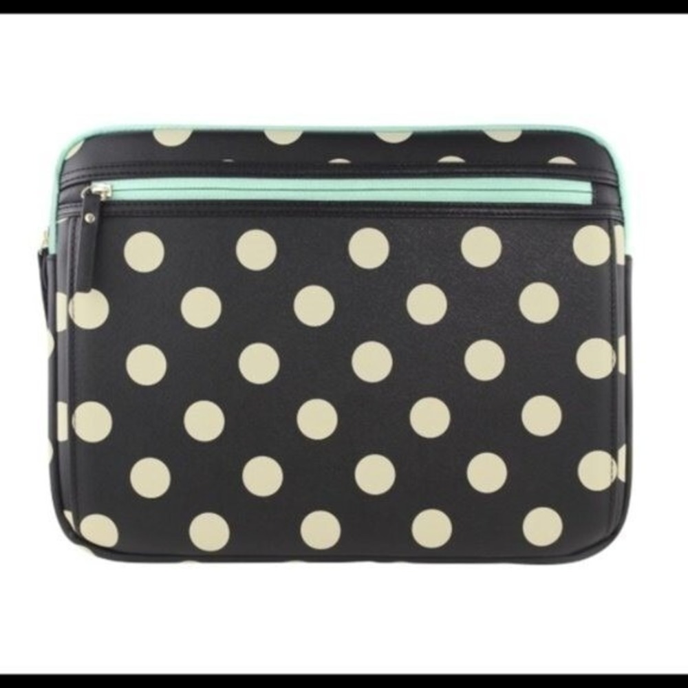 Studio C Black Polka Dot Laptop Sleeve with Cream Dots and Mint Trim